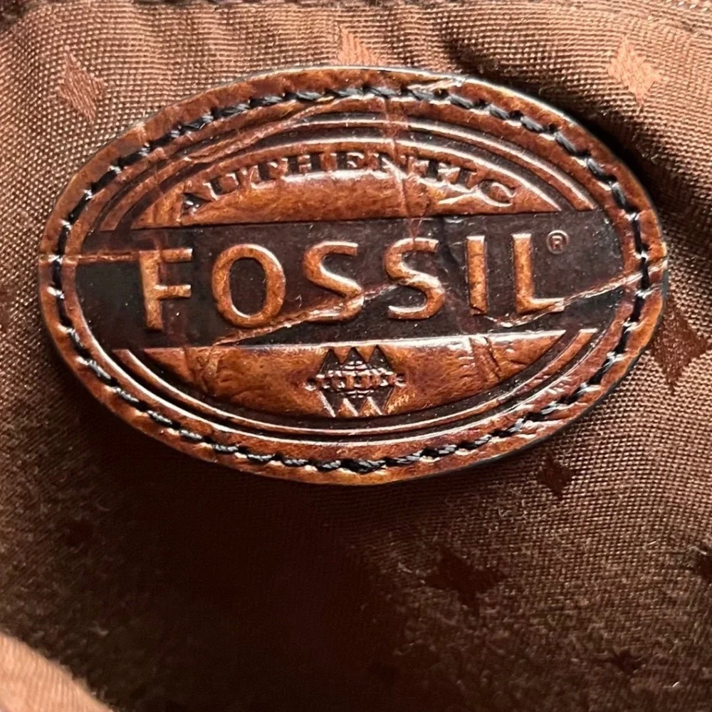 Fossil Crossbody Bag Croc Embossed Leather Brown Women Small ZB5438 - Picture 7 of 9